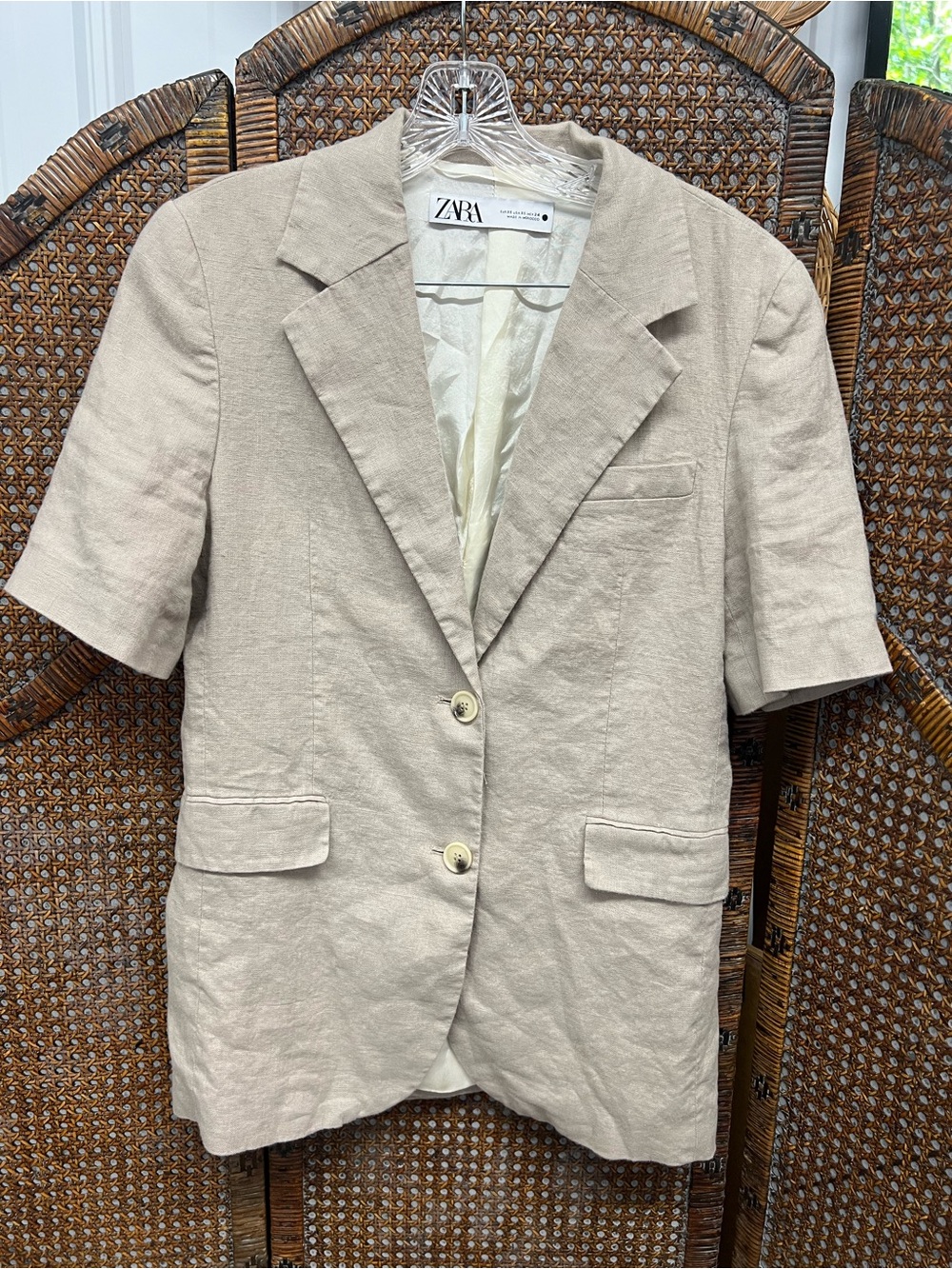 Zara short sleeve jacket tan lined XS